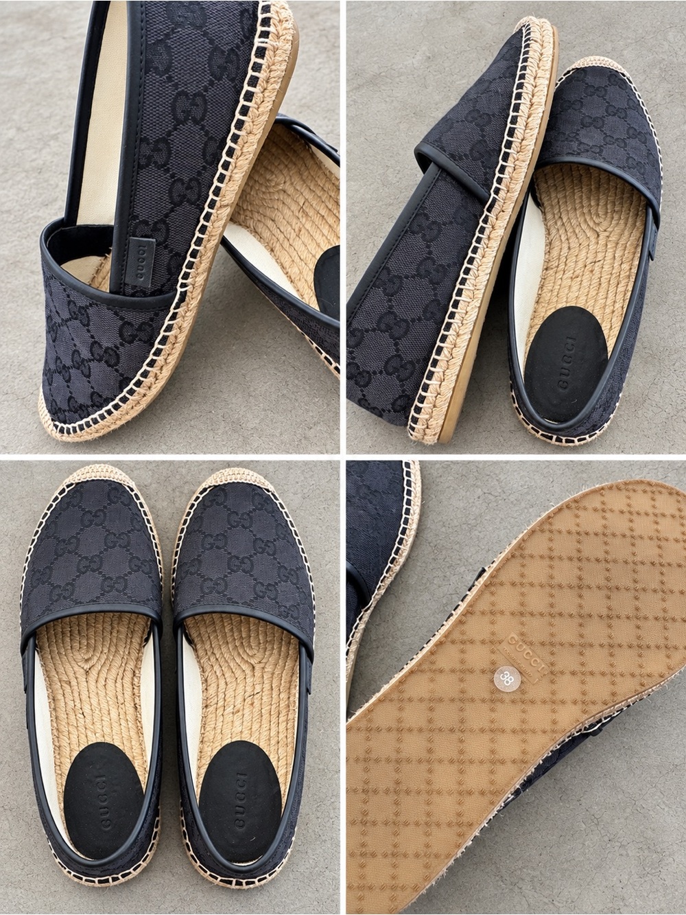 Gucci Navy GG Canvas Espadrilles with Jute Trim